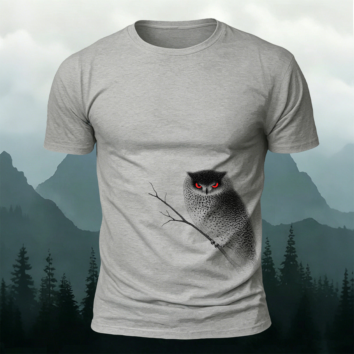 Red-eyed Owl Print Casual Cotton T-Shirt