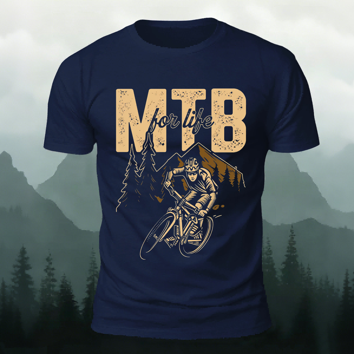 Cycling Life Print Soft-touch Feel Casual T-Shirt Navy