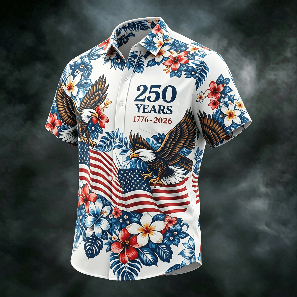 Independence Day Themed Eagle Pattern Casual Floral Shirt