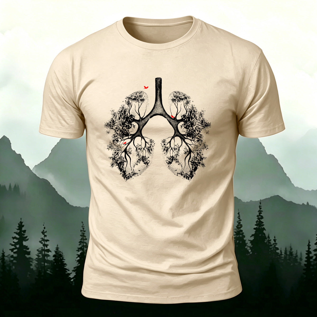 Lush Branches Lung Pattern Skin-friendly Cotton T-shirt