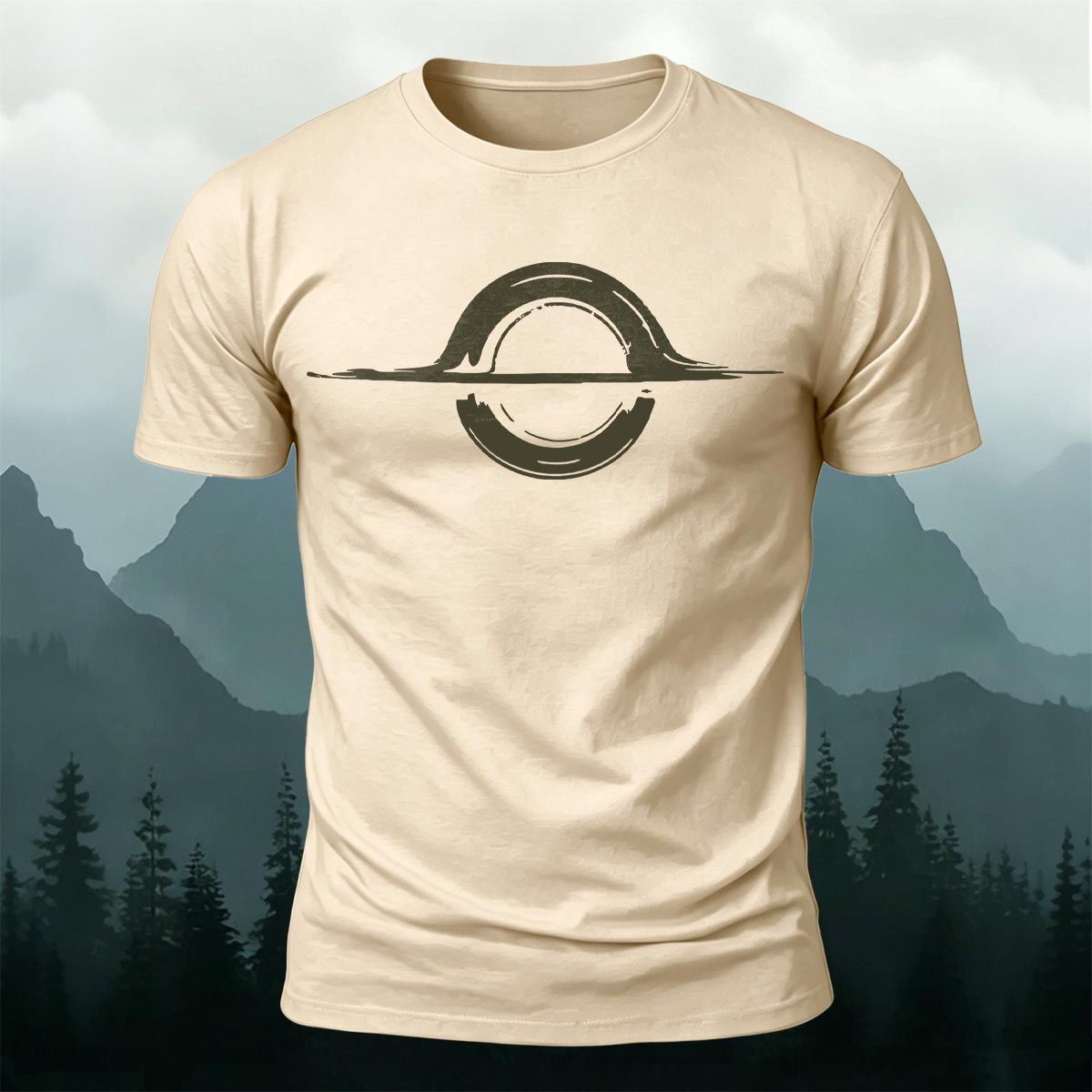 Abstract Sun Moon Graphic Minimalist Premium Cotton Tee Beige