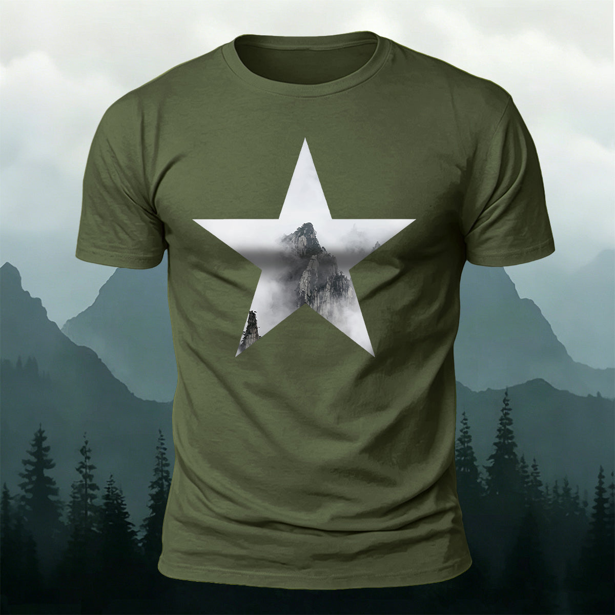 Five-Pointed Star Forest Casual Cotton T-Shirt