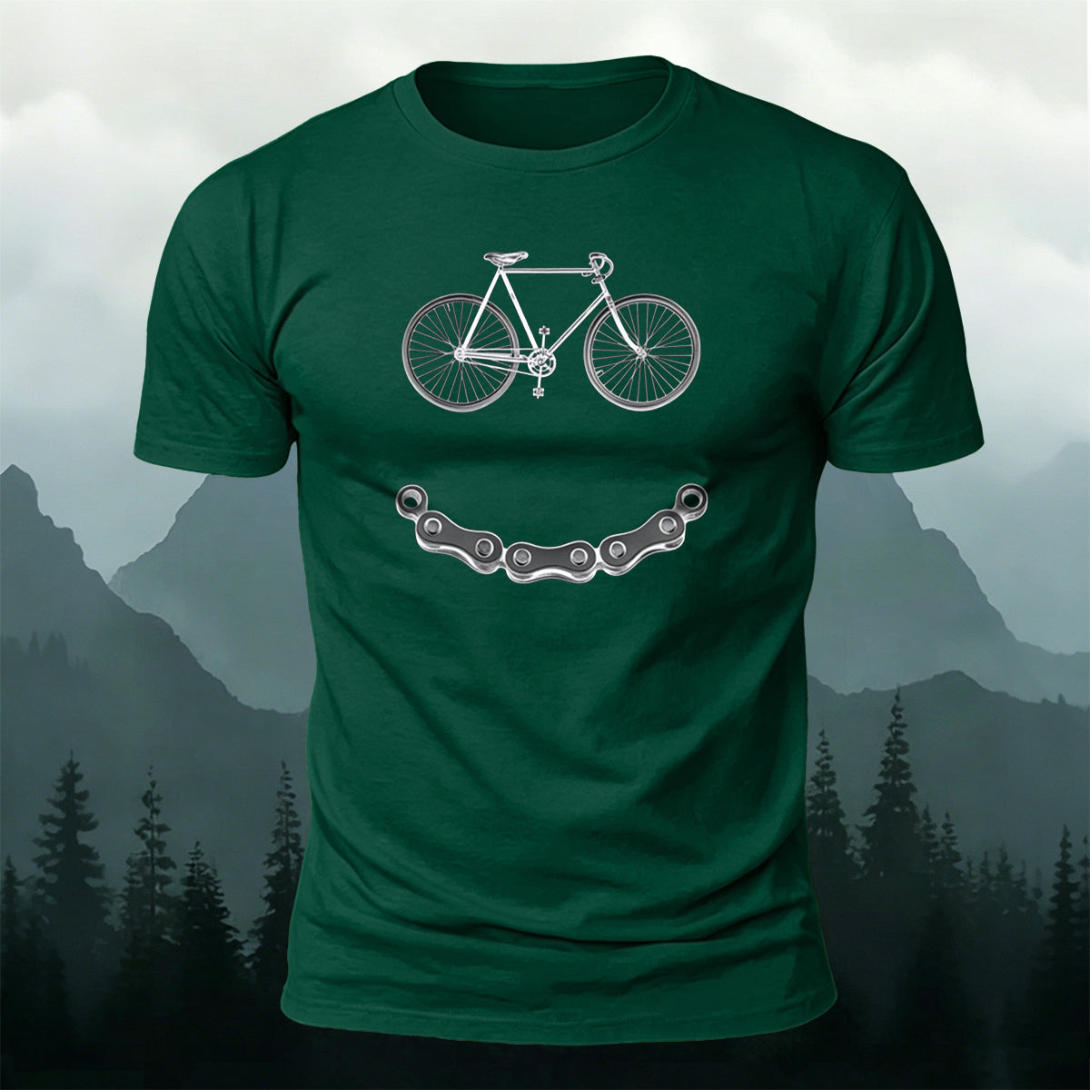 Bicycle-Motif Smile Print Outdoor Cotton T-Shirt