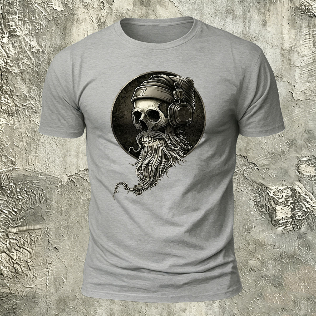 Vintage Skull Headphones Print Casual Cotton T-Shirt