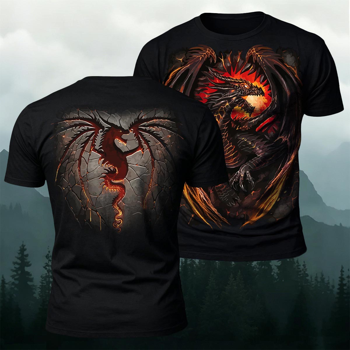 Dark Dragon Elemental Cotton Casual T-Shirt
