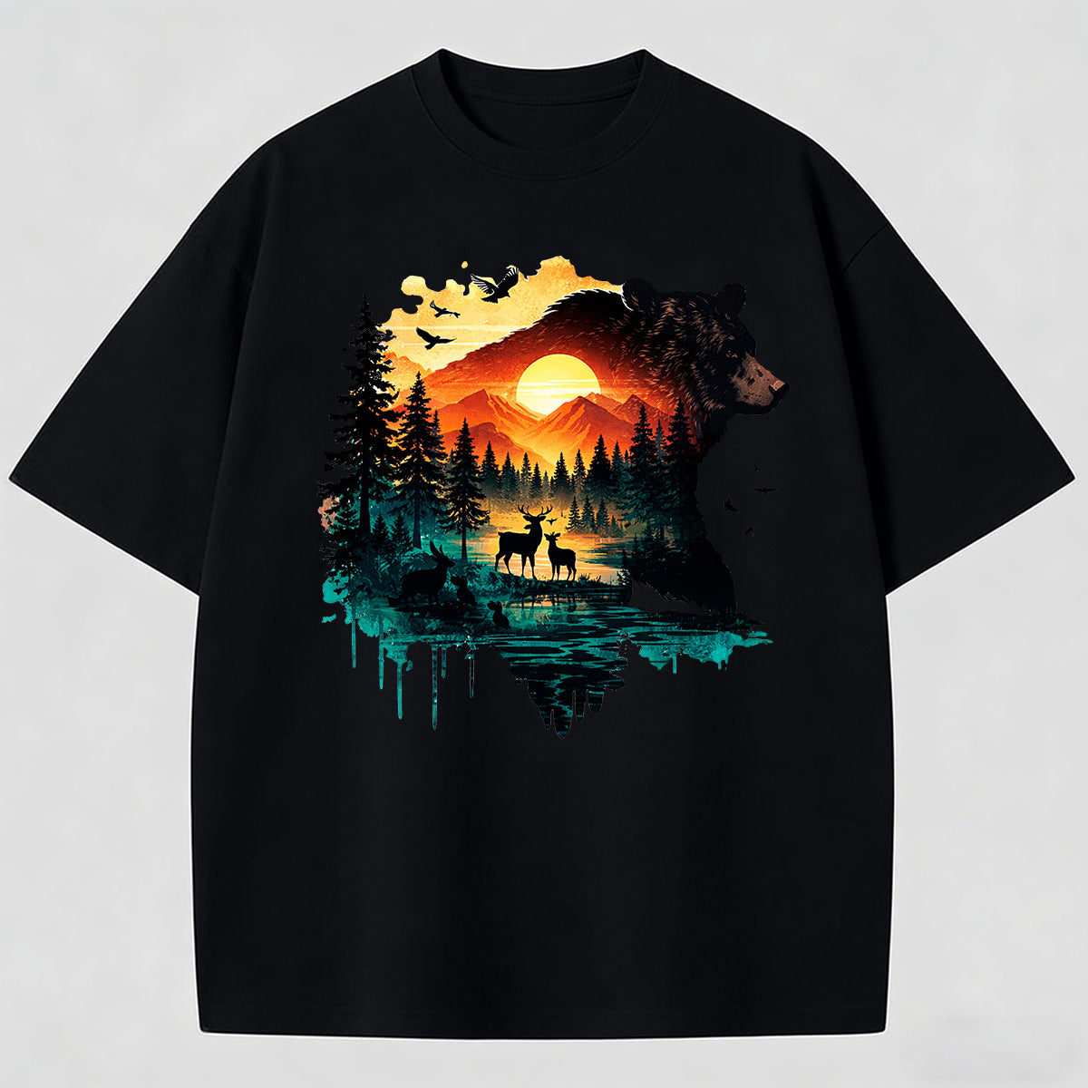 Men's Artistic Watercolor Print Cotton T-Shirt