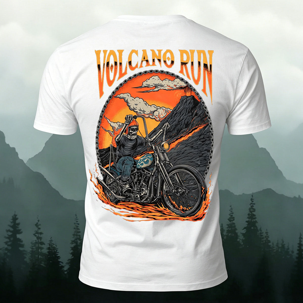 Skeleton Volcano Cycling Casual Cotton T-Shirt