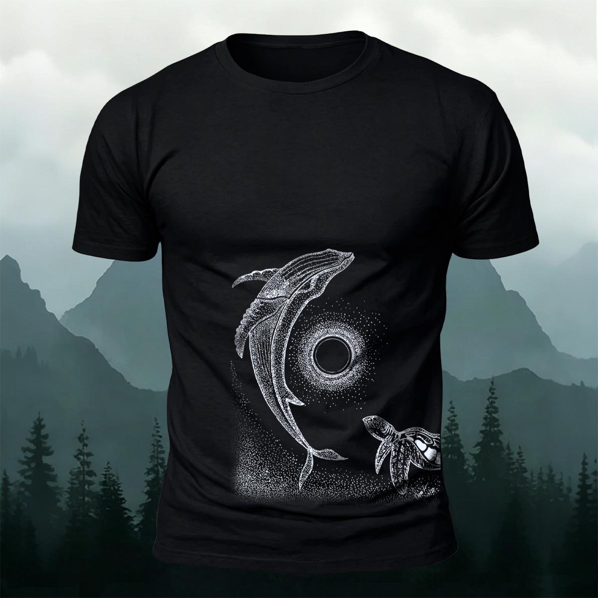 Star Ring Whale Print Casual Cotton T-Shirt