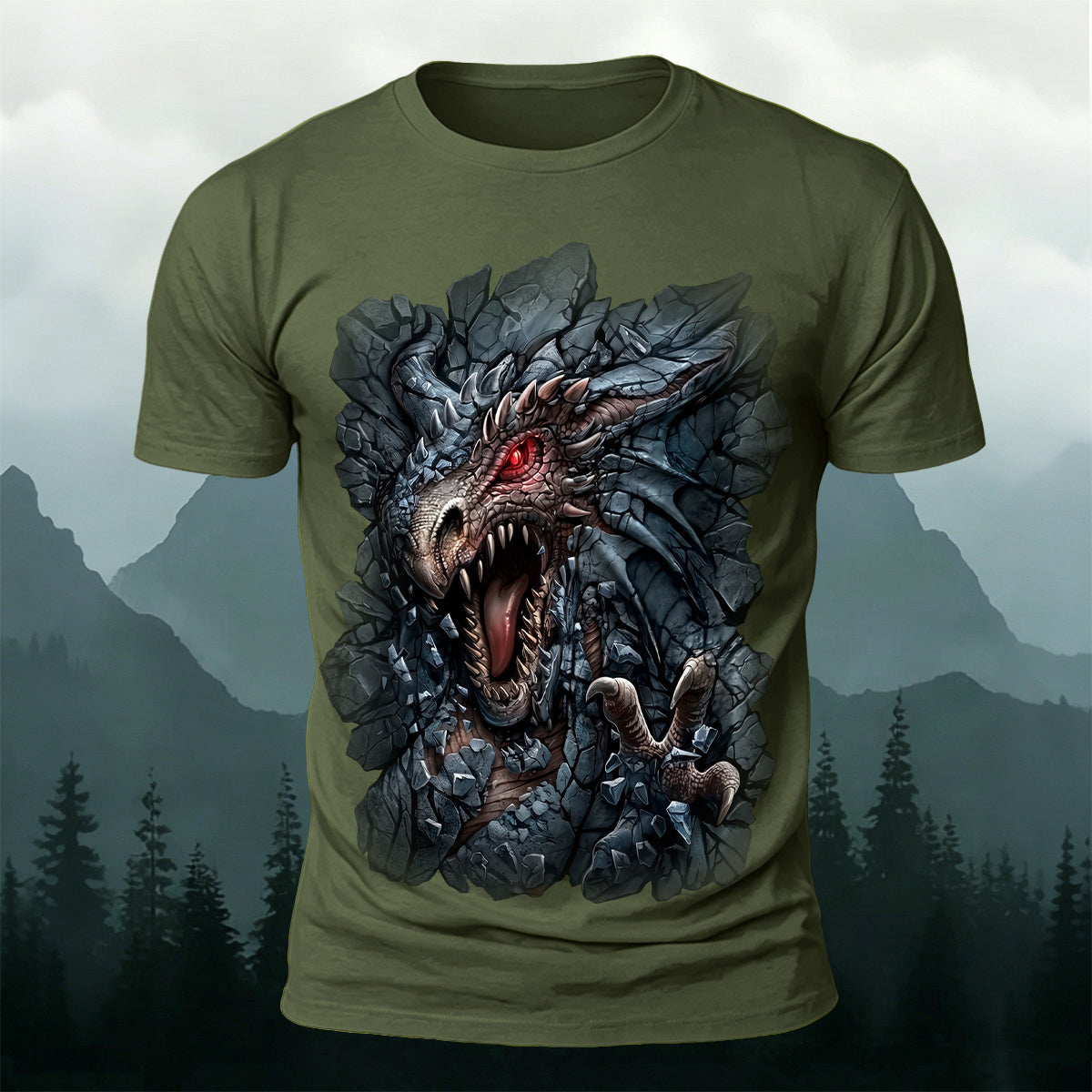 Dragon Print Vintage Fantasy Casual T-Shirt