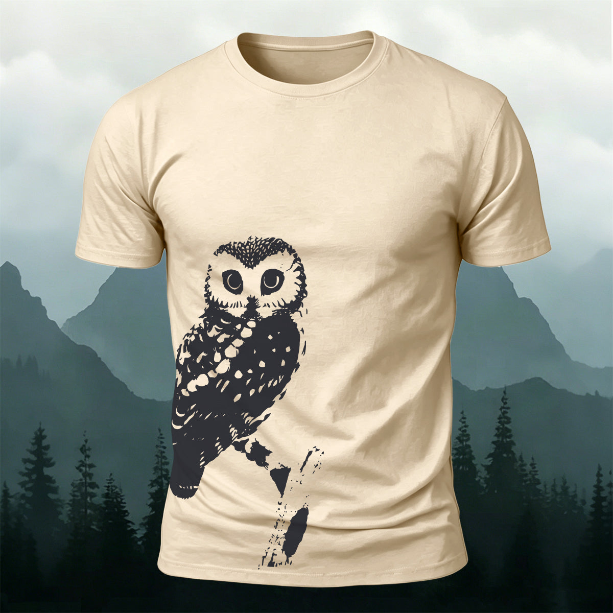 Owl-Print Casual 100% Cotton T-Shirt