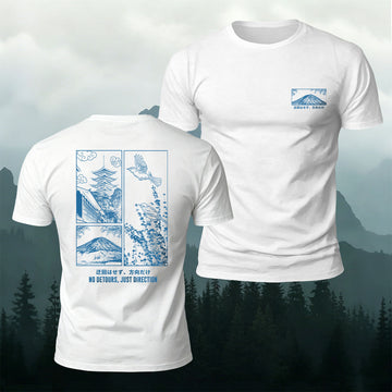 Soft Cotton Patchwork Print of Japanese Scenery Casual Tee
