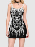 Trendy Gothic Skull-Print Spaghetti-Strap Dress