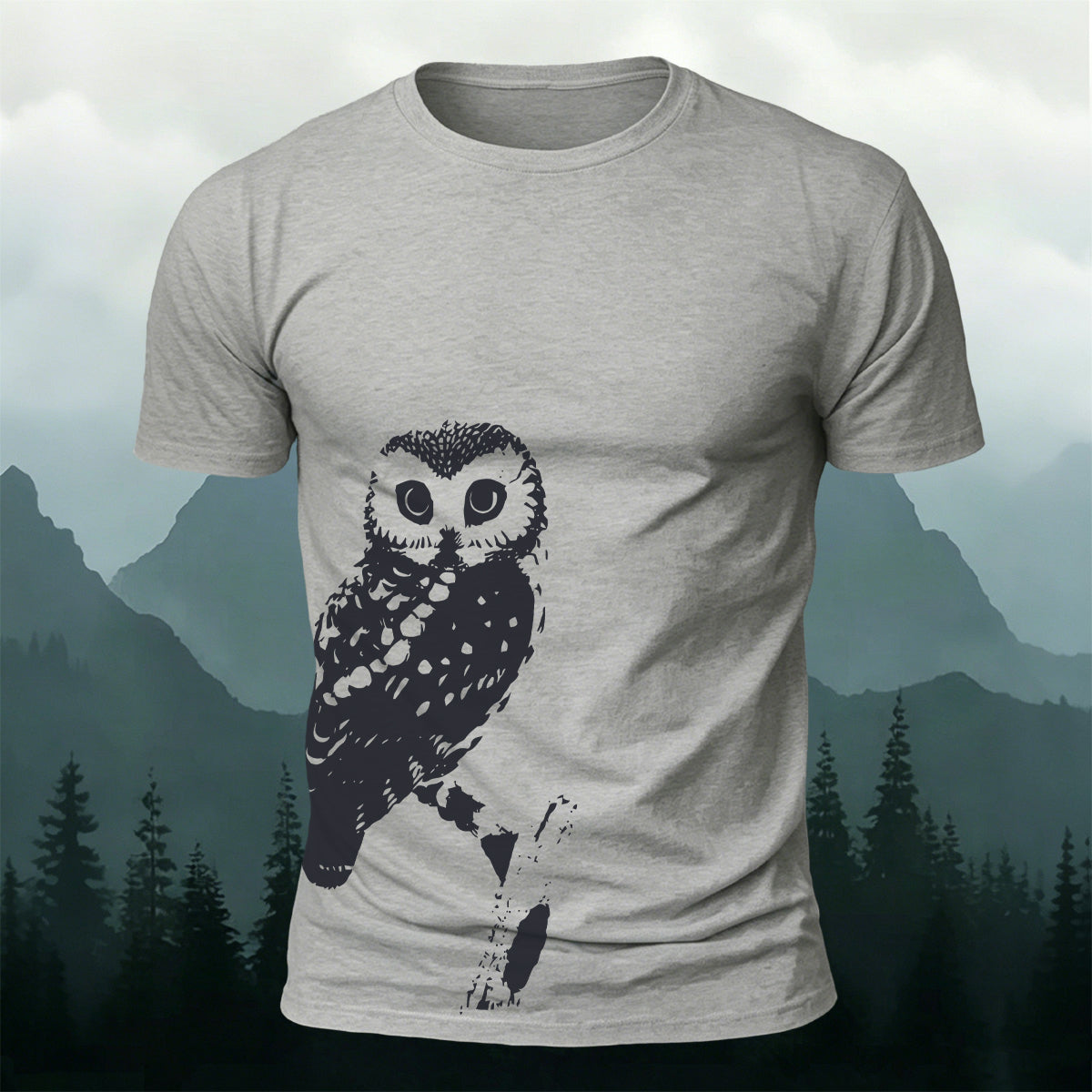 Owl-Print Casual 100% Cotton T-Shirt