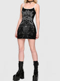 Gothic-Print Strapless Dark Sexy Spaghetti-Strap Dress