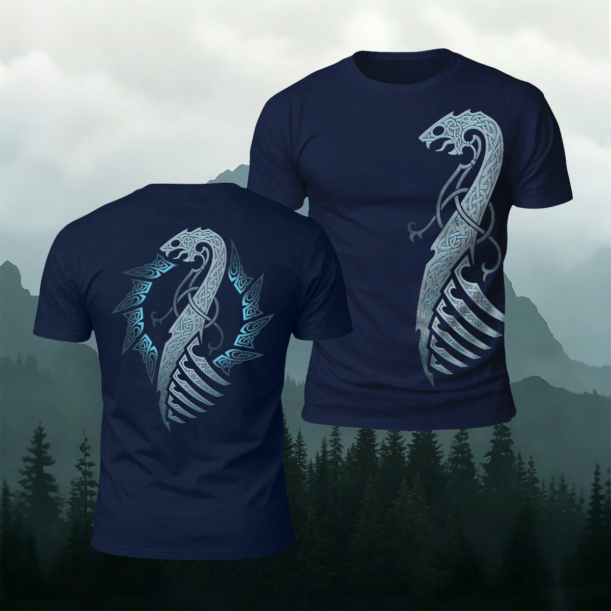 Sublimation Viking Dragon Pattern Fashion T-Shirt