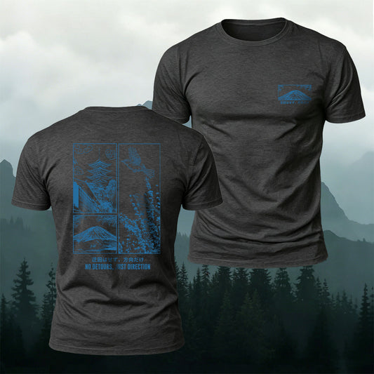 Soft Cotton Patchwork Print of Japanese Scenery Casual Tee
