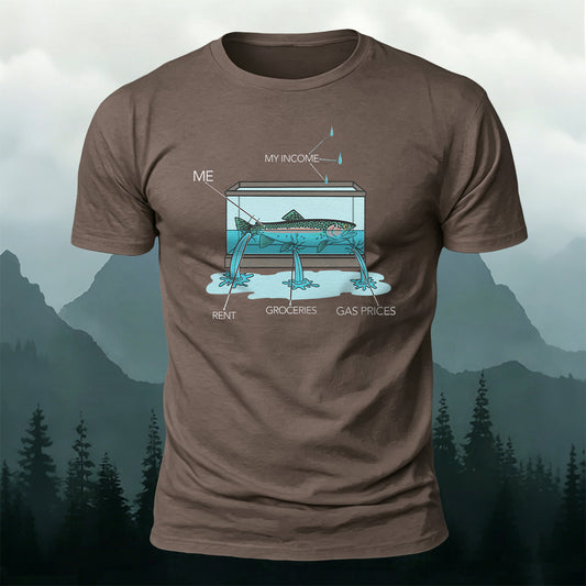 Cotton Distressed Fish Tank Print Outdoor T-Shirt