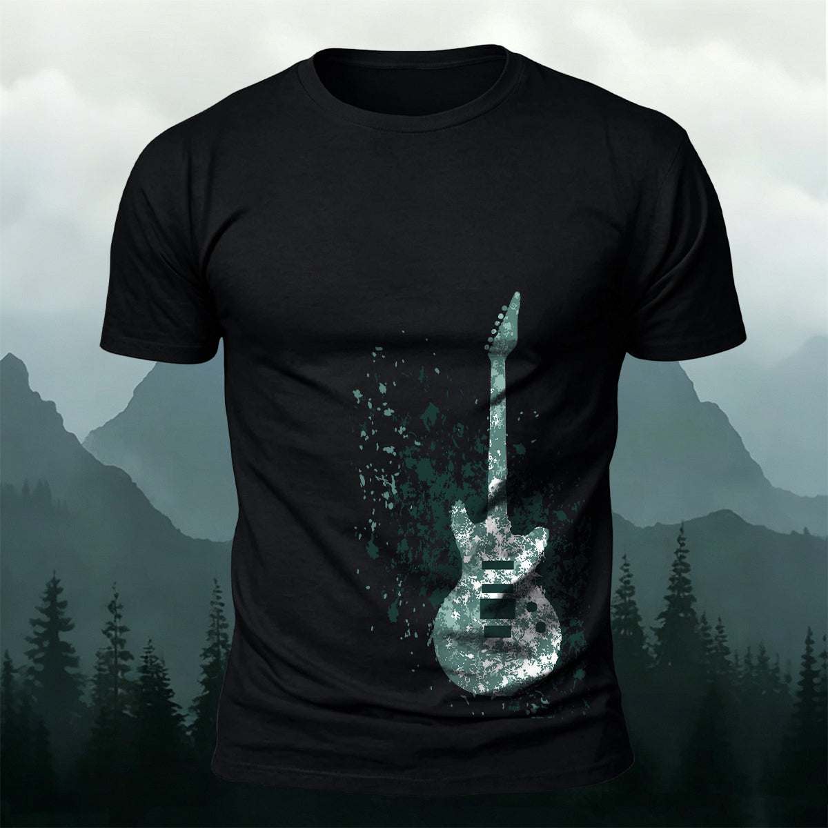 Ice Crystal Guitar Printed 100% Cotton Versatile Casual Tee
