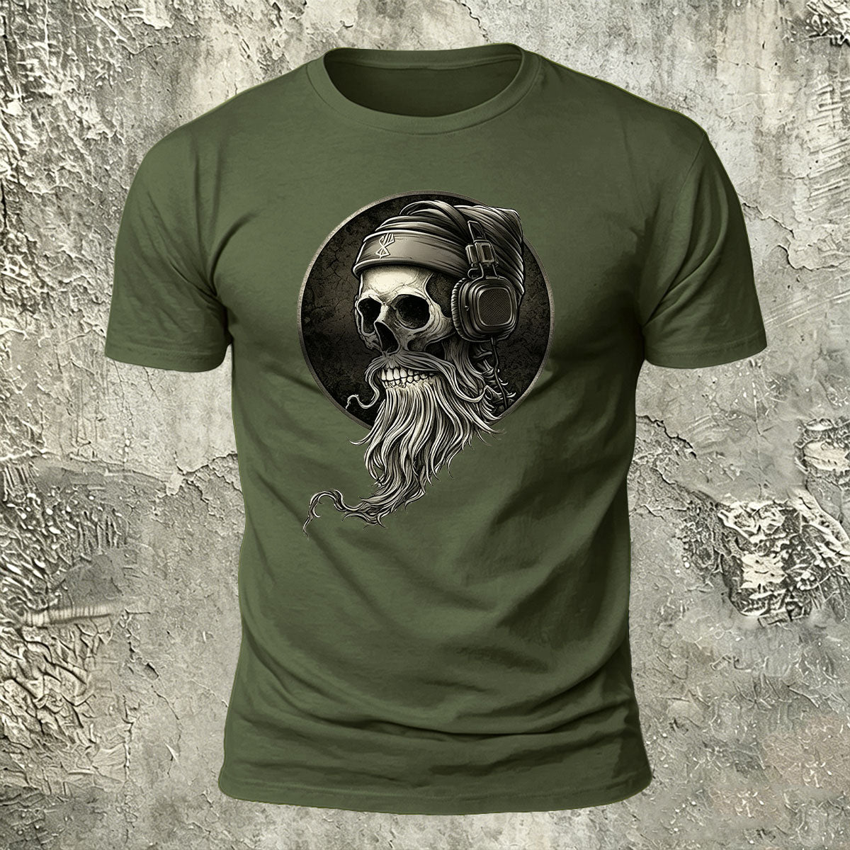 Vintage Skull Headphones Print Casual Cotton T-Shirt