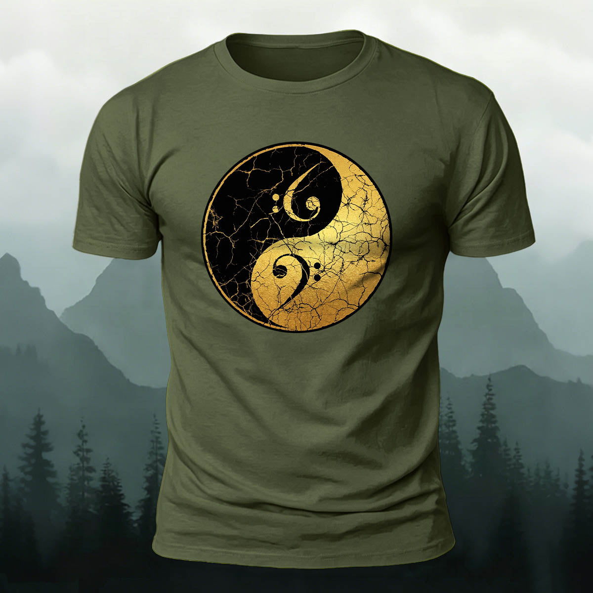 Musician Yin-Yang Symbol Print Casual Cotton T-Shirt