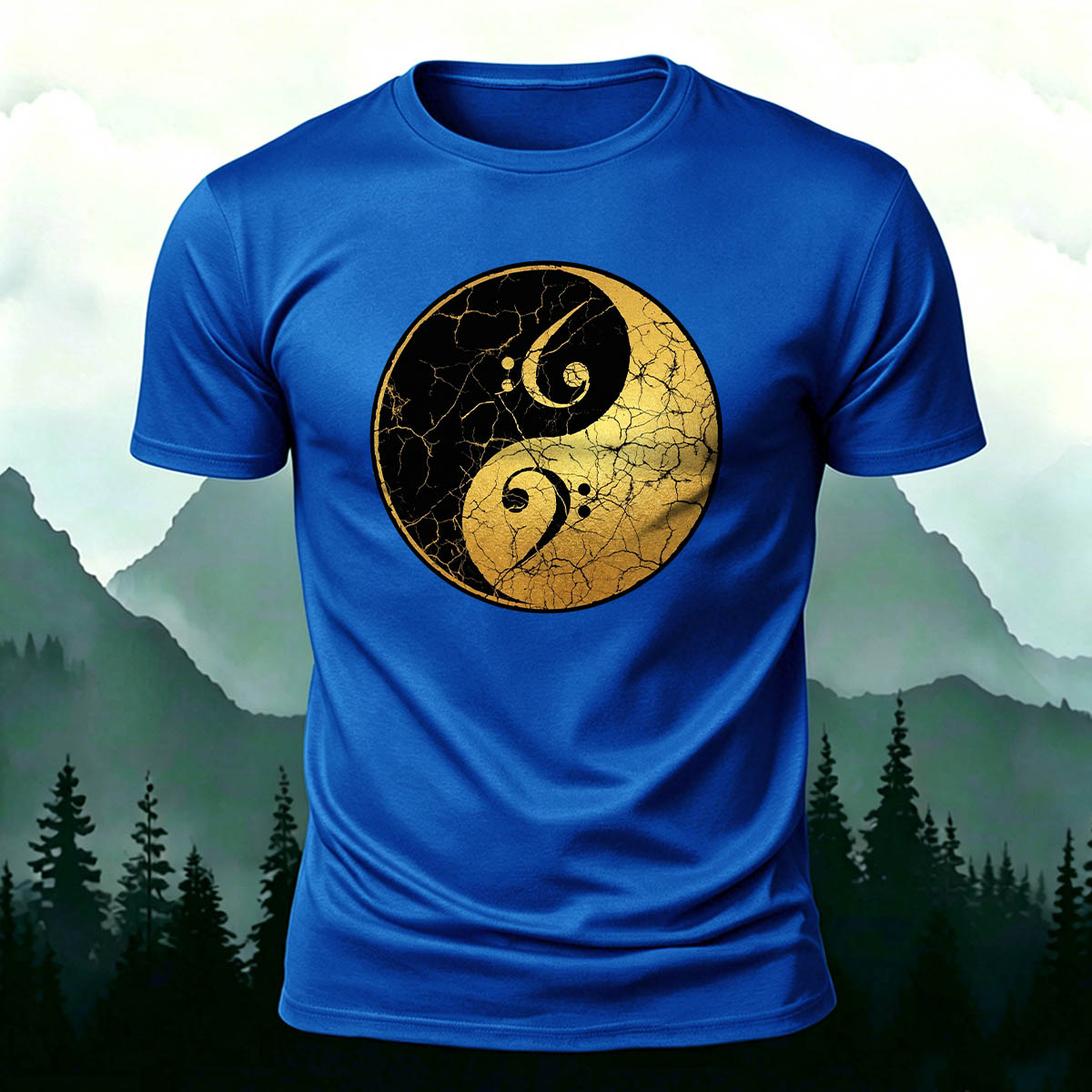 Musician Yin-Yang Symbol Print Casual Cotton T-Shirt