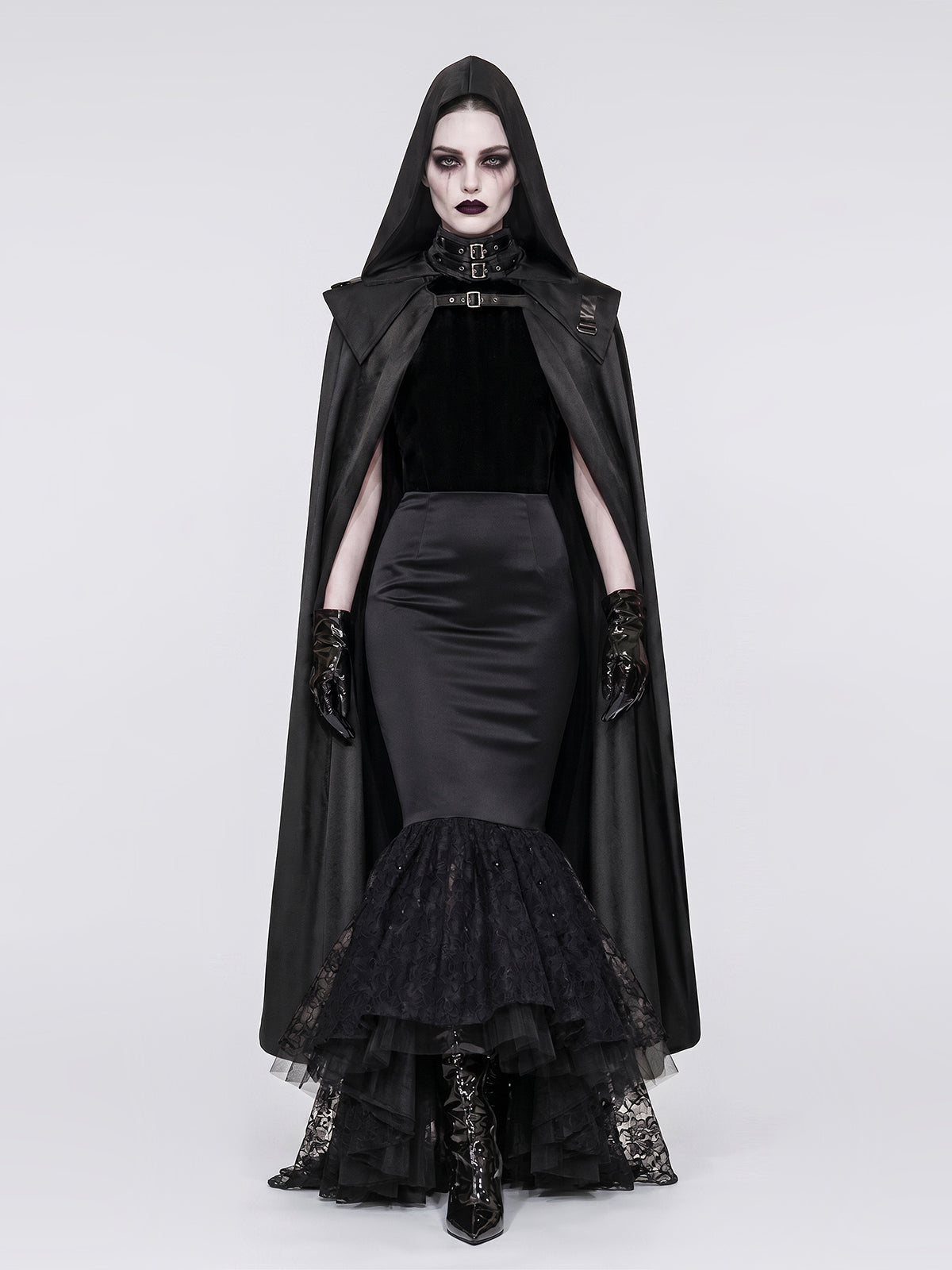 Retro Medieval Dark Style COS Hooded Long Cloak