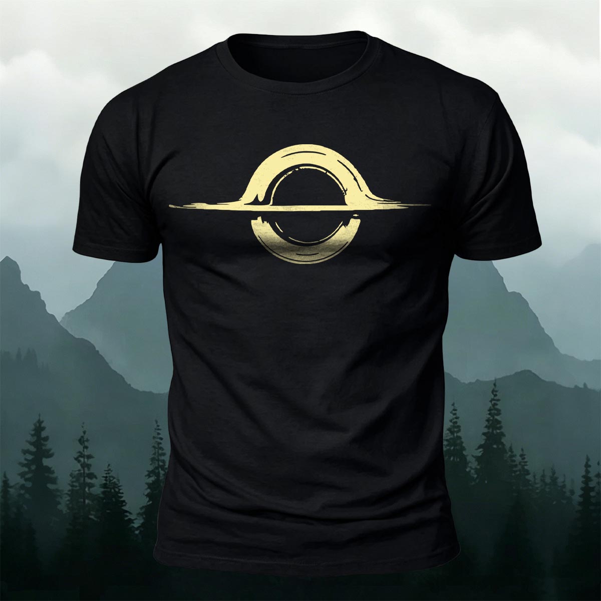 Abstract Sun Moon Graphic Minimalist Premium Cotton Tee Black