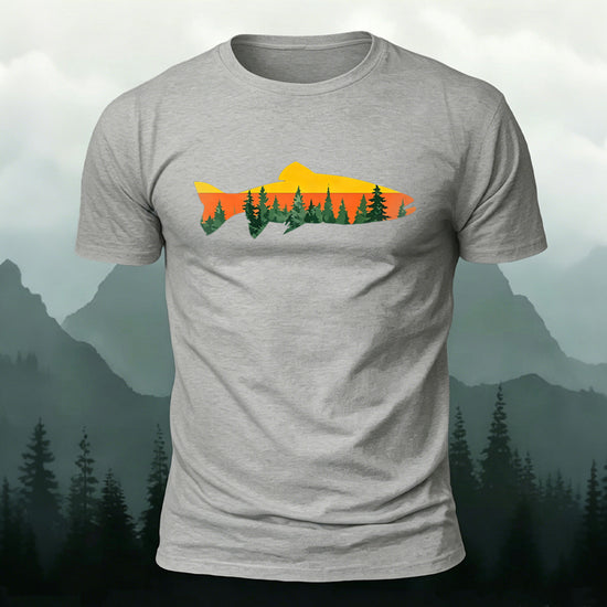 Fish Forest Printed 100% Cotton T-Shirt Grey