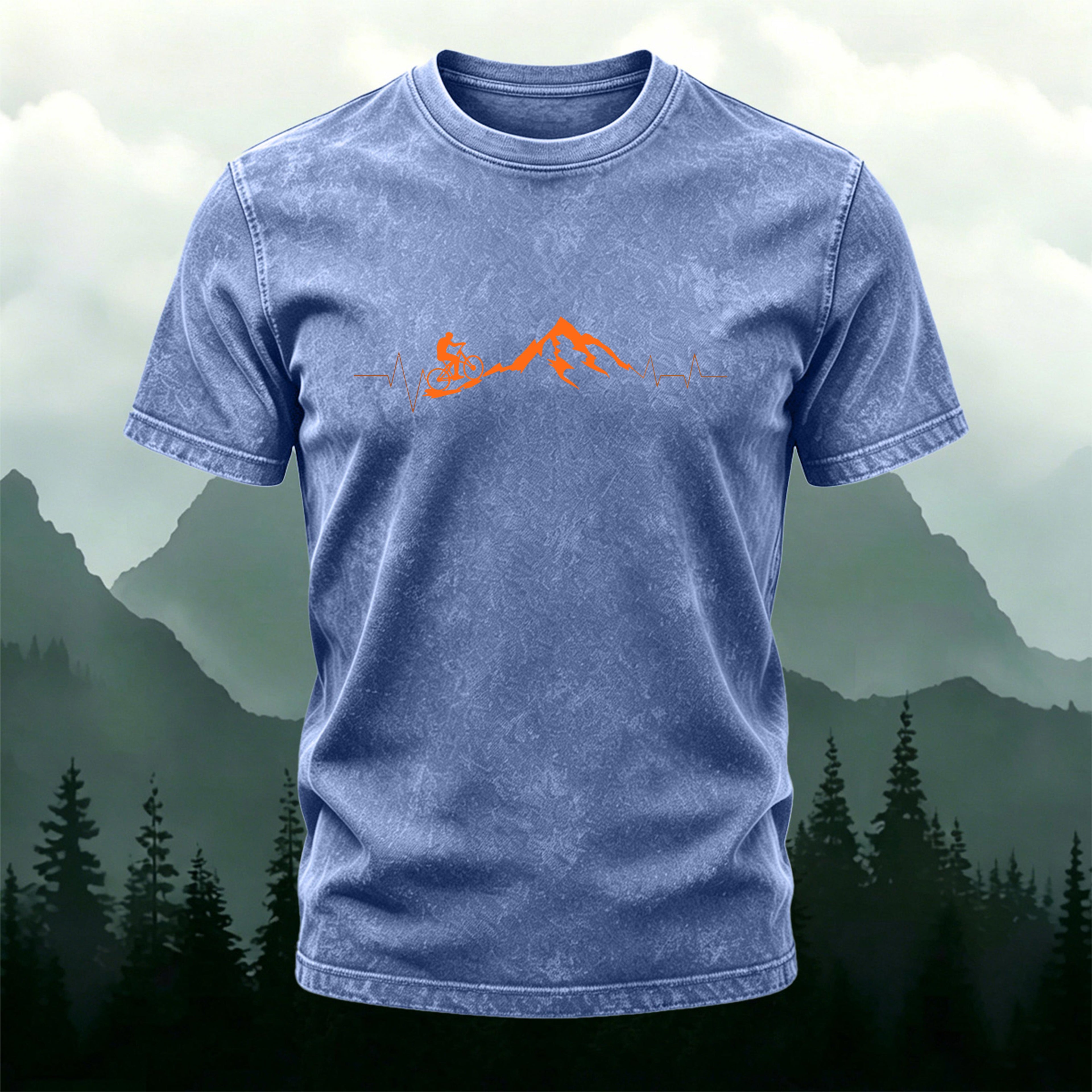 Outdoor Cyclist Print Casual Washed Cotton T-Shirt