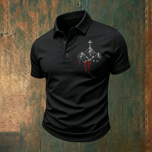 Minimalist Stylish Mountain Cross Graphic Polo Shirt
