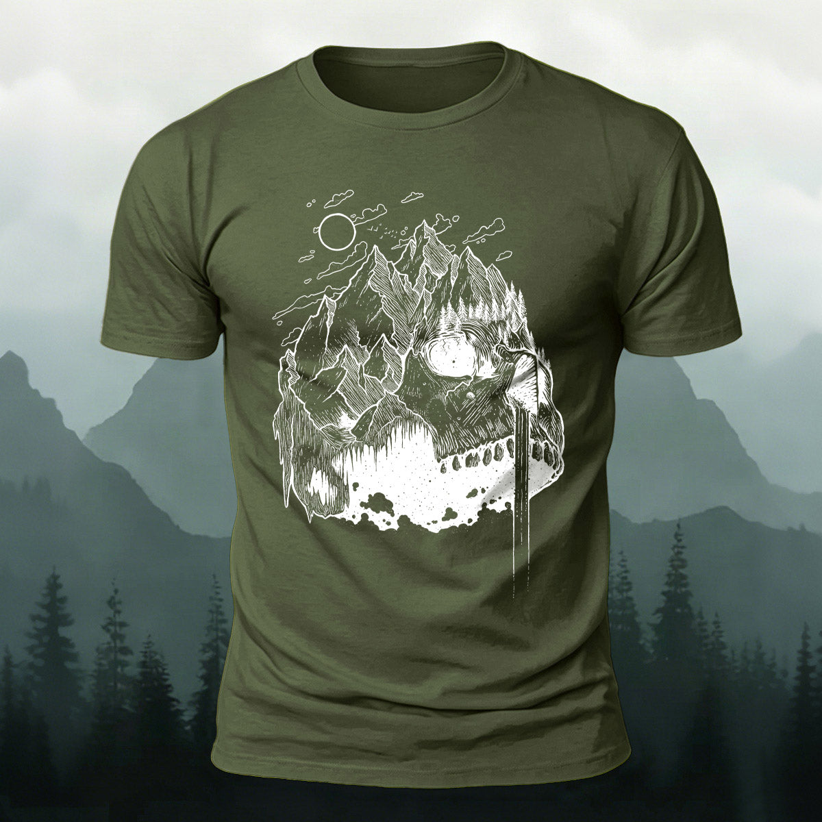 Creative Mountain-Shaped Skull Skin-Friendly T-Shirt AMG