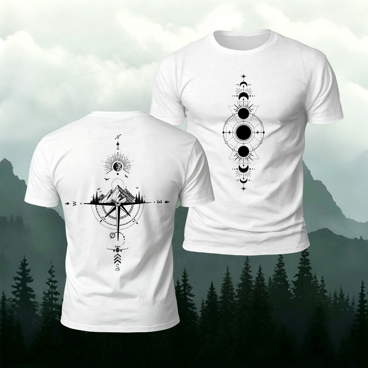 Cosmic and Nature Print Casual Cotton T-Shirt