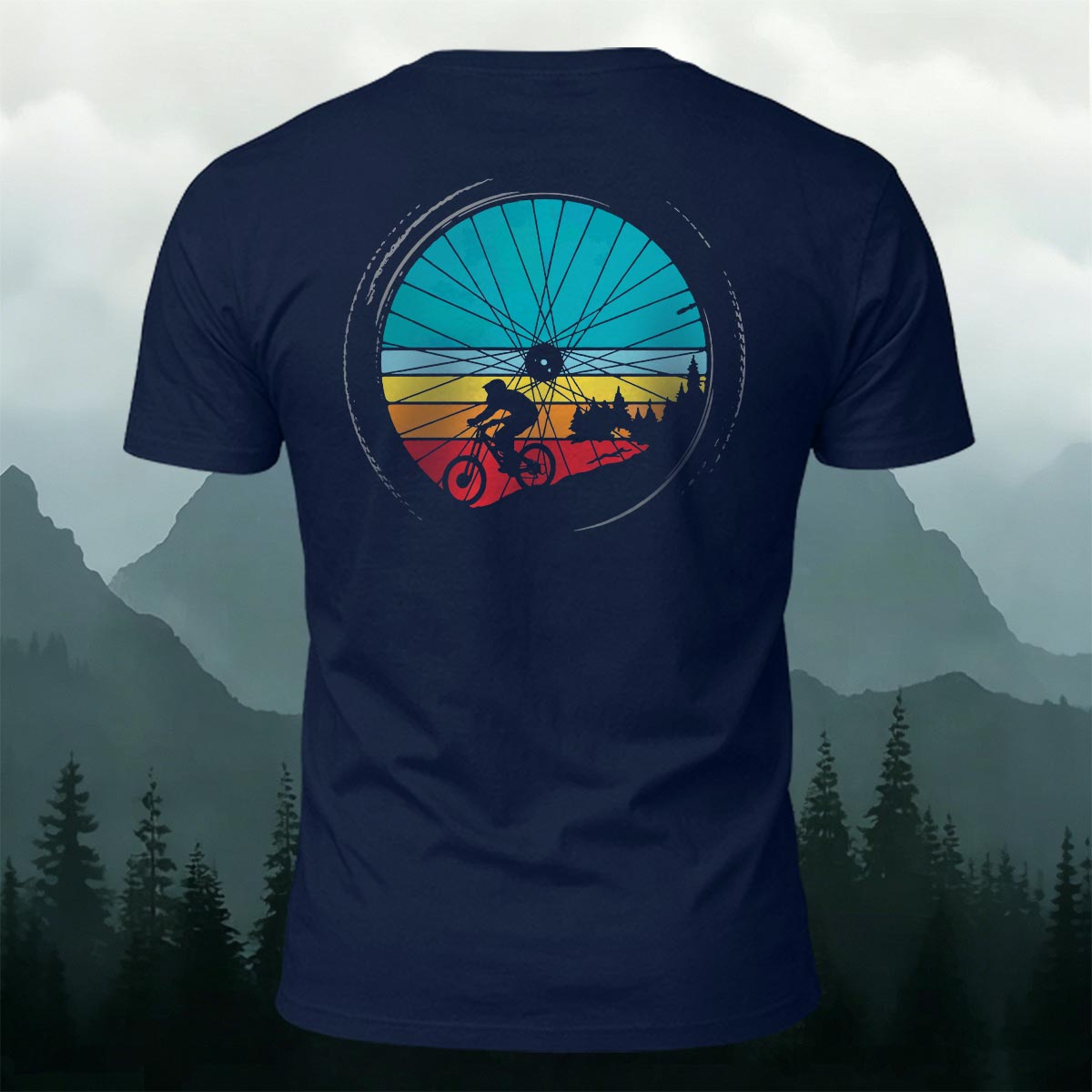 Cycling Wheel Pattern Outdoor Breathable Casual T-shirt Navy