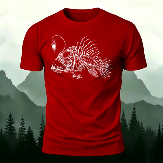 Underwater Fishbone Pattern Cotton Casual T-Shirt Red