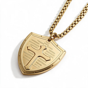 Stainless Steel Shield Cross Men Necklace