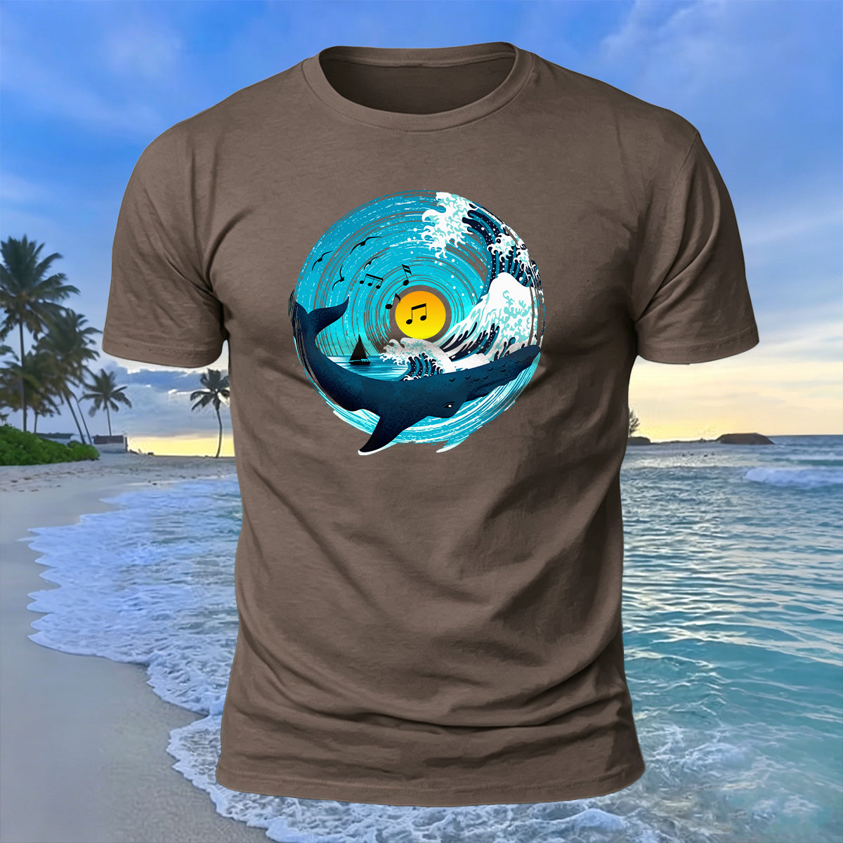 Music Ocean Print Beach Casual Breathable T-Shirt