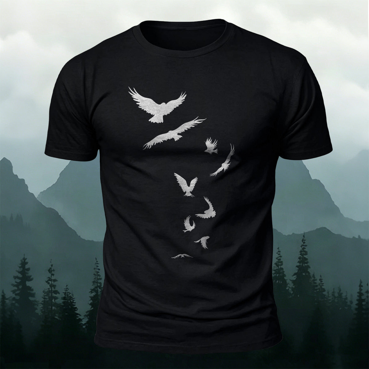 Artistic Image Printed Comfortable Skin-friendly Cotton T-Shirt Black
