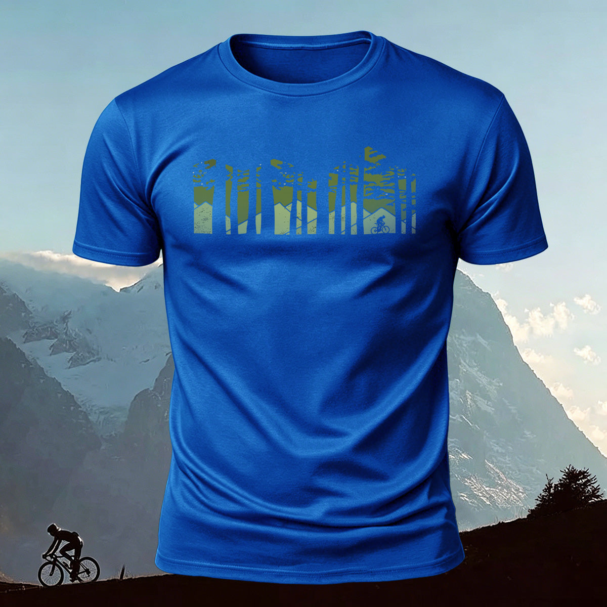 Forest Cycling Nature Casual Premium Cotton T-Shirt Blue