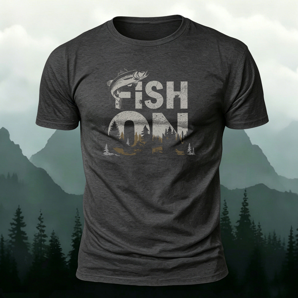 Fish on Art Print Cotton Outdoor Casual T-Shirt