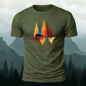 Geometric Mountain Reflection Print Cotton T-Shirt