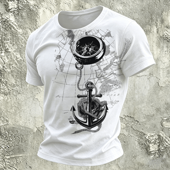 Nautical Map Graphic Comfortable Casual T-Shirt White