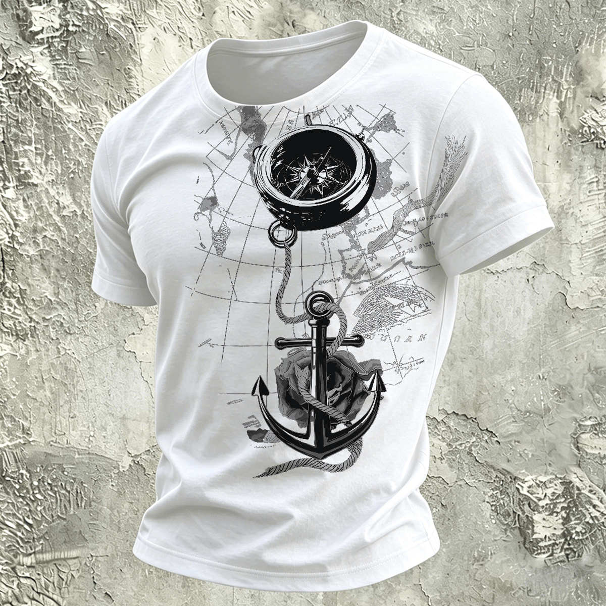 Nautical Map Graphic Comfortable Casual T-Shirt White
