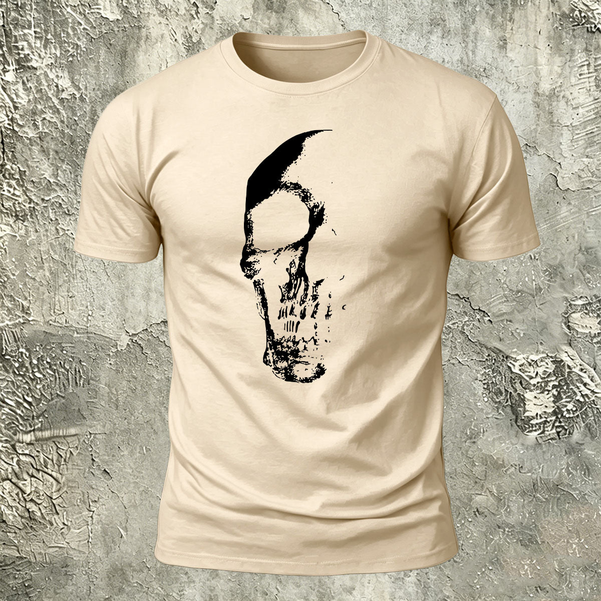 Skull Gradient Print Cotton Crew Neck T-Shirt