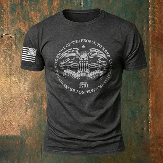 Memorial Print American-Style Casual Cotton T-Shirt Dark Grey