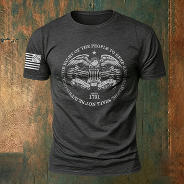 Memorial Print American-Style Casual Cotton T-Shirt Dark Grey