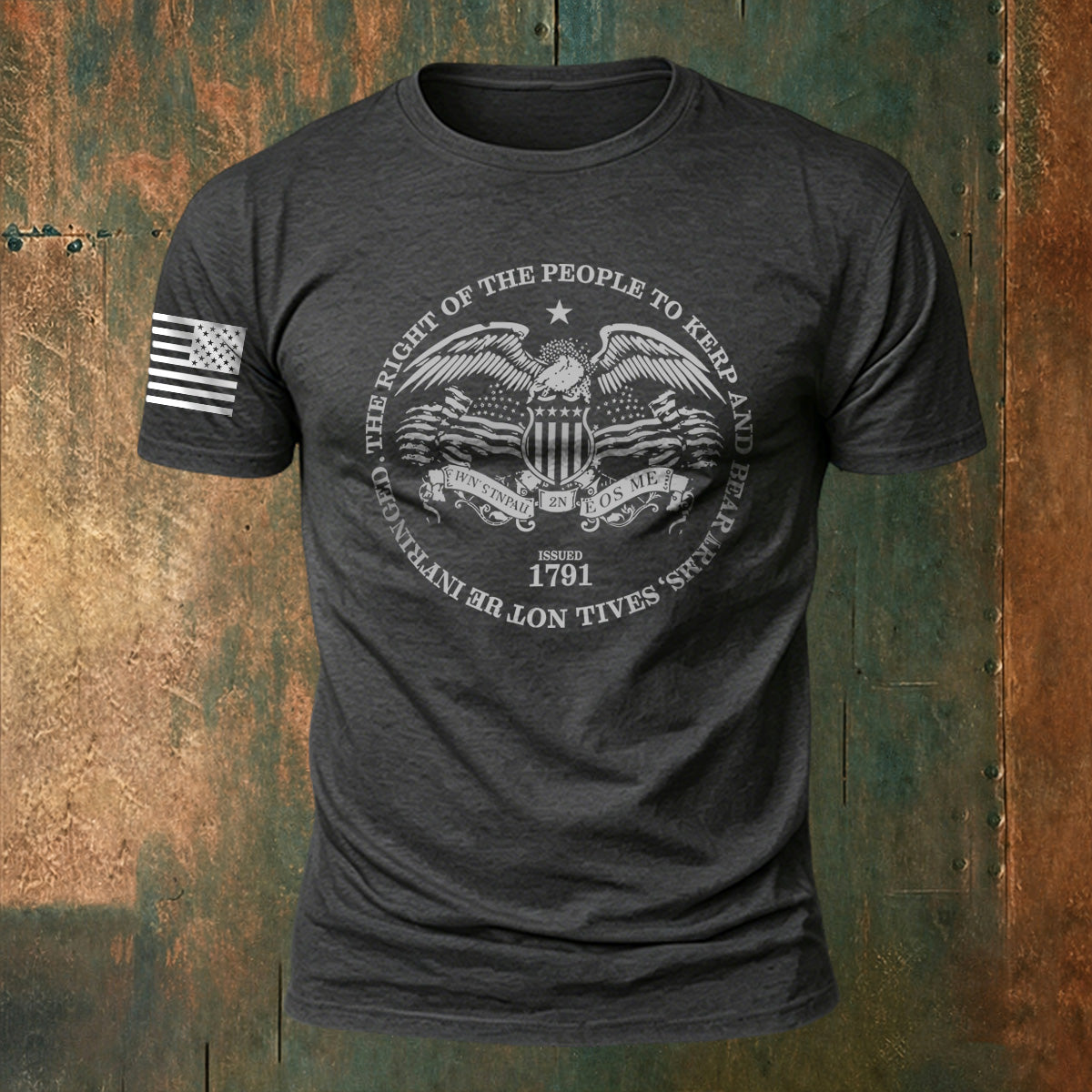 Memorial Print American-Style Casual Cotton T-Shirt Dark Grey