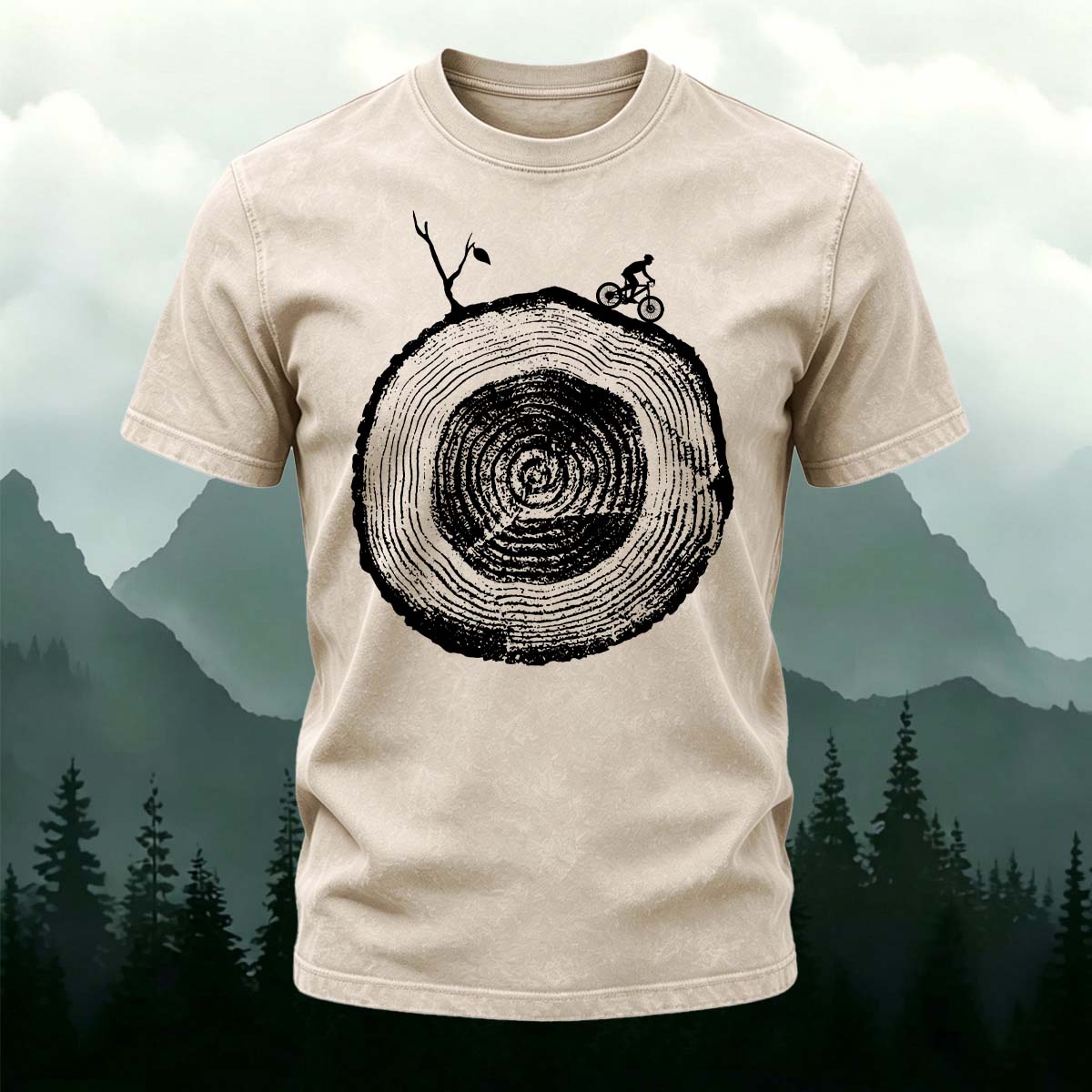Artistic Tree Root Cycling Casual Washed Cotton Tee