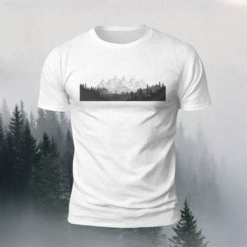 Mountain Forest Print Casual Comfortable T-Shirt White