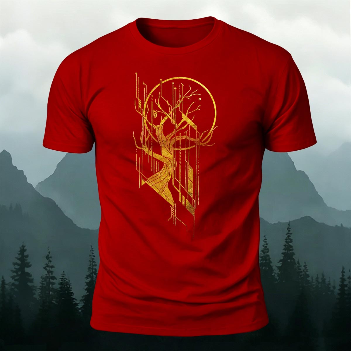 Tech Tree Artistic Pattern Soft Breathable T-Shirt