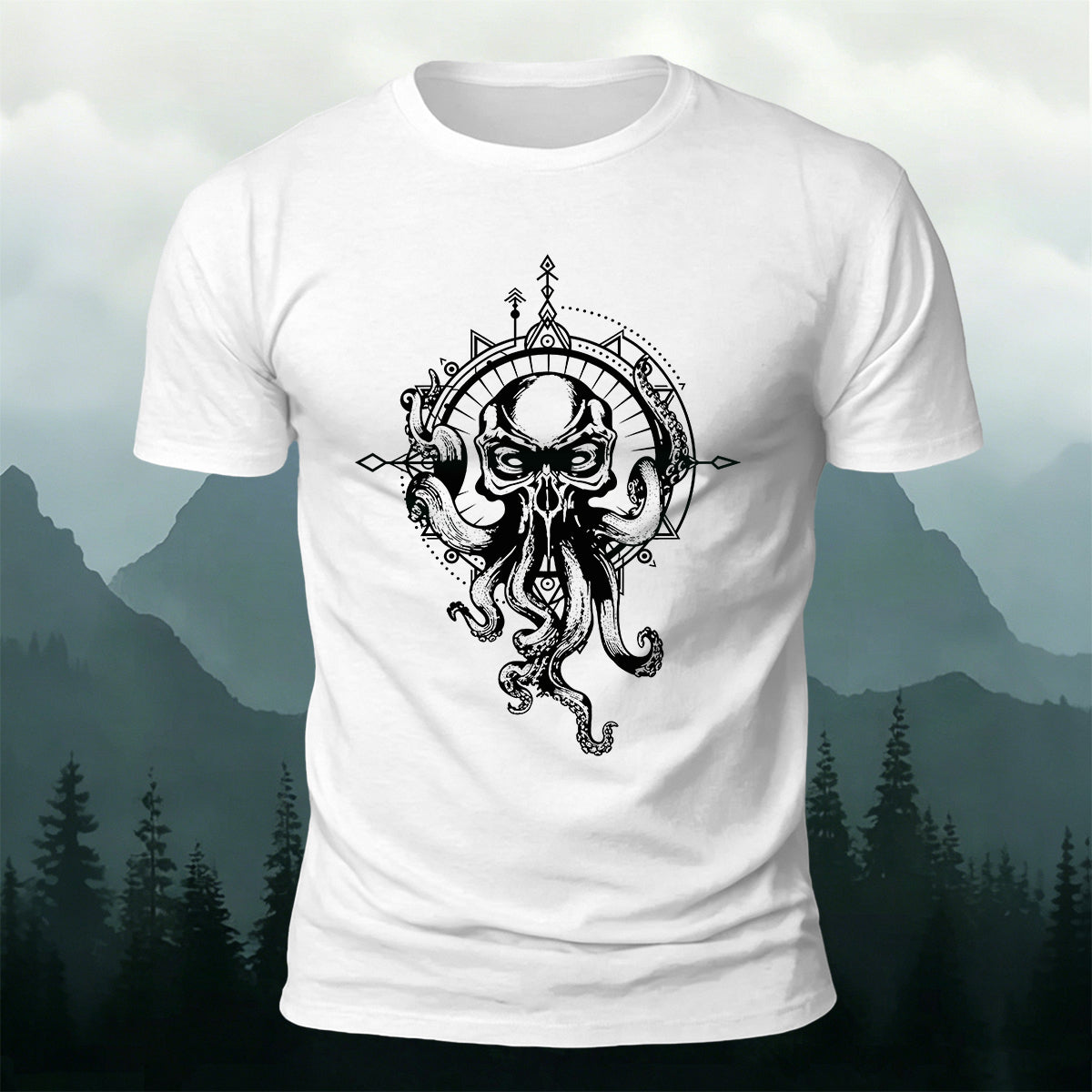 Vintage Octopus Print Outdoor Cotton T-Shirt